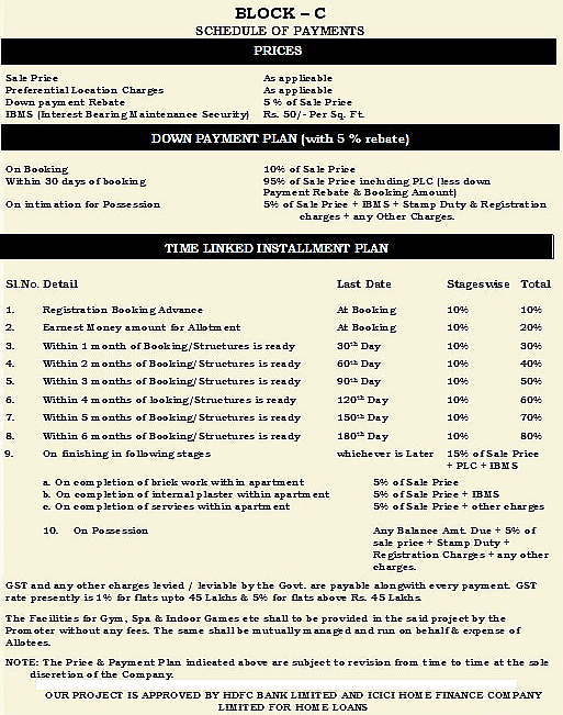 Block-C Payment Plan for The Woods Barog